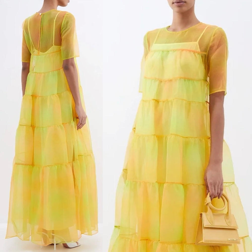 🌺🎉HP🎉🌺 NWT Staud Hyacinth Organza Tiered Maxi Dress Multi Sunray - Picture 4 of 16